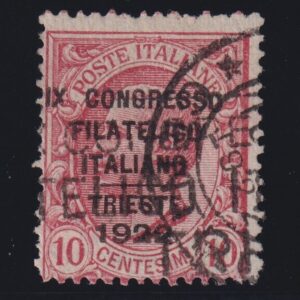 REGNO D'ITALIA 1922 IX CONGRESSO FILATELICO TRIESTE 10 C. CERT. DIENA