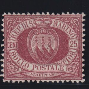 San Marino 1877 Stemma 25 cent Sassone n° 5 MNH CERT. CILIO