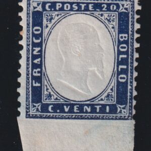 1862 Italia Regno cent. 20 indaco M.N.H. CERT. DIENA