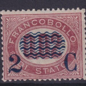 1878 SERVIZIO DI STATO SOVRASTAMPATO 2 CENT. SU L.0,02 MNH CERTIFICATO DIENA