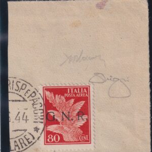 1944 REPUBBLICA SOCIALE ITALIANA G.N.R. DI VERONA 80 C. ARANCIO CERT. RAYBAUDI