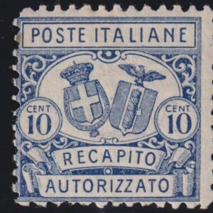 ITALIA REGNO 1928 RECAPITO AUTORIZZATO 10c. AZZURRO MNH CERT. DIENA