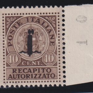 1944 Repubblica Sociale Italiana recapito autorizzato MNH 10 CENT. CERT. DIENA