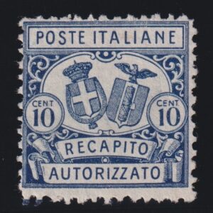 ITALIA REGNO 1928 RECAPITO AUTORIZZATO 10c. DENT. 11 MNH CERT. DIENA