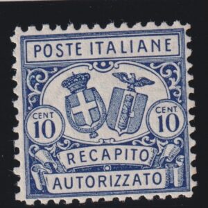 ITALIA REGNO 1928 RECAPITO AUTORIZZATO 10c. DENT. 11 MNH CERT. DIENA