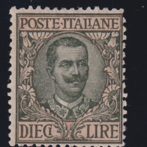 Regno 1910 - Floreale 10 Lire n.91 MNH CERTIFICATO DIENA