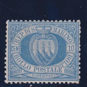 SAN MARINO 1877 10 CENTESIMI OLTREMARE G.O. CERT. DIENA