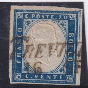 SARDEGNA 1859 - CENT.20 COBALTO OLTREMARE N.15 Ba