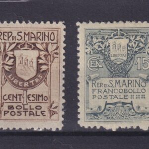 SAN MARINO 1910 STEMMI 1-15 CENT. 2 VALORI MNH CERT. DIENA