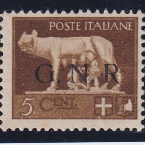 REGNO 1943 G.N.R. TIRATURA BRESCIA 5 CENT. BRUNO MNH CERT. AVANZO RARO