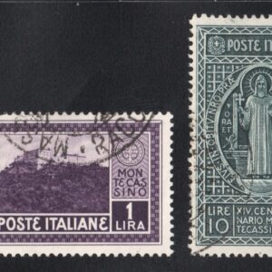 REGNO D'ITALIA MONTECASSINO 2 VALORI 1929 ANNULLATO CERTIFICATO SOTTORIVA