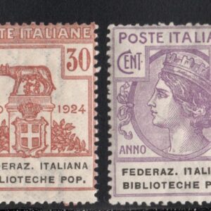 REGNO D'ITALIA FEDERAZIONE ITALIANA BIBLIOTECHE POP. 1924 MNH CERT DIENA
