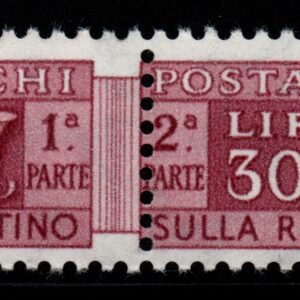 REPUBBLICA  300 LIRE PACCHI FILIGRANA A STELLE VARIETA' 1957 MNH CERT RAYBAUDI
