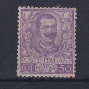REGNO D'ITALIA 1901 FLOREALE 50C. MALVA M.N.H. CERT. RAYBAUDI
