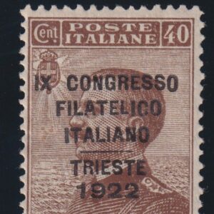 REGNO 1922 CONGRESSO FILATEL. TRIESTE 40 CENT. M.N.H. CERT. CILIO