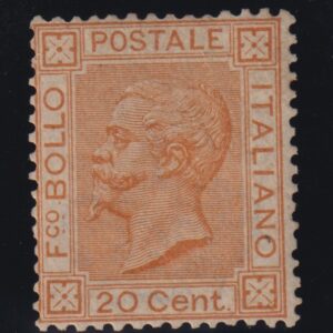 REGNO D'ITALIA 1877 20C. OCRA ARANCIO "Effigie Vittorio Emanuele II" M.N.H. CERT. AVANZO