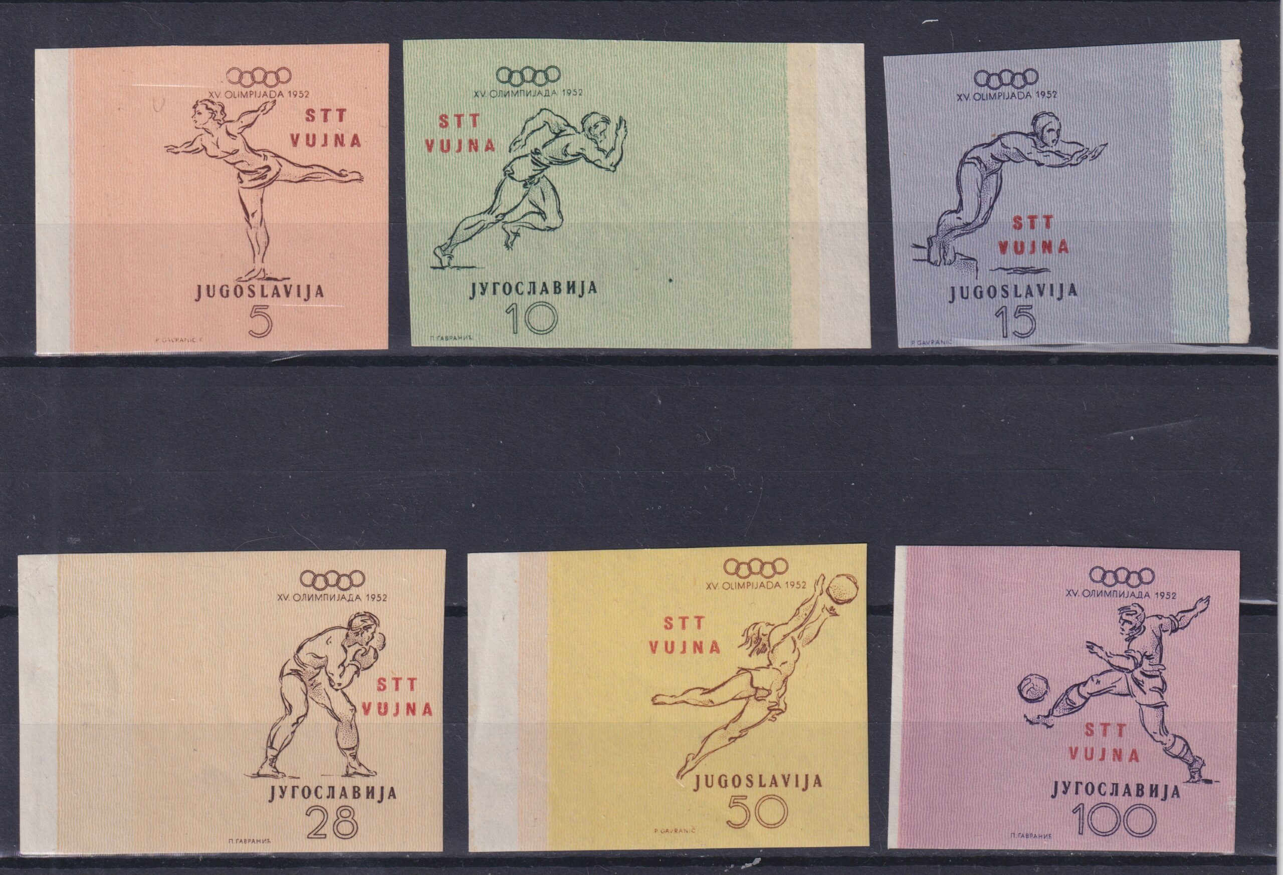 TRIESTE 1952 OLIMPIADI HELSINKI NON DENT. B.D.F. M.N.H. CERT. FERRARIO-BIONDI-RAYBAUDI