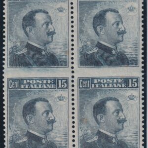 REGNO D'ITALIA 1911 MICHETTI 15C. BLOCCO M.N.H. CERT. RAYBAUDI