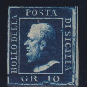 SICILIA 1859 10 GRANA AZZURO CUPO G.O. CERT. CILIO