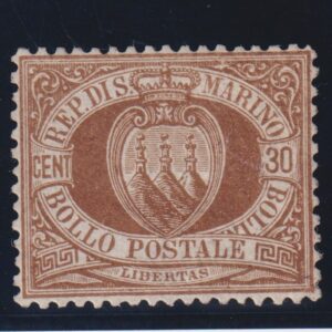 REGNO D'ITALIA 1877 30 CENT. S. MARINO M.N.H. CERT. DIENA
